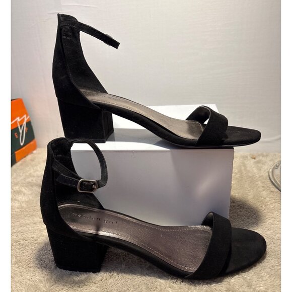 Madden Girl Shoes Lillian 10M Black Suede Block Heel Strap Sandals With Box EUC - Picture 3 of 11